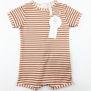 Rylee + Cru Rust & Cream Striped Baby Swimsuit Rashguard - 0-3 Months